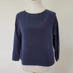 Elizabeth Suzann Parabola Crepe Silk Top Size XS Blue 3/4 Sleeves Career Wear